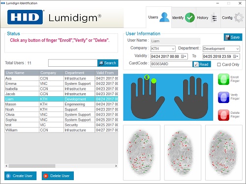 指紋認証センサHID Lumidigmを使用したアプリケーション